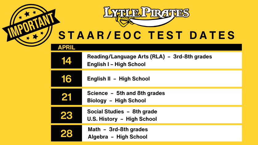 Flyer with STAAR-EOC test dates