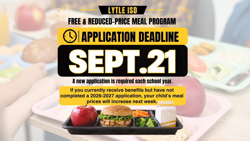 Free-Reduced Meal Application flyer with Sept. 21 deadline