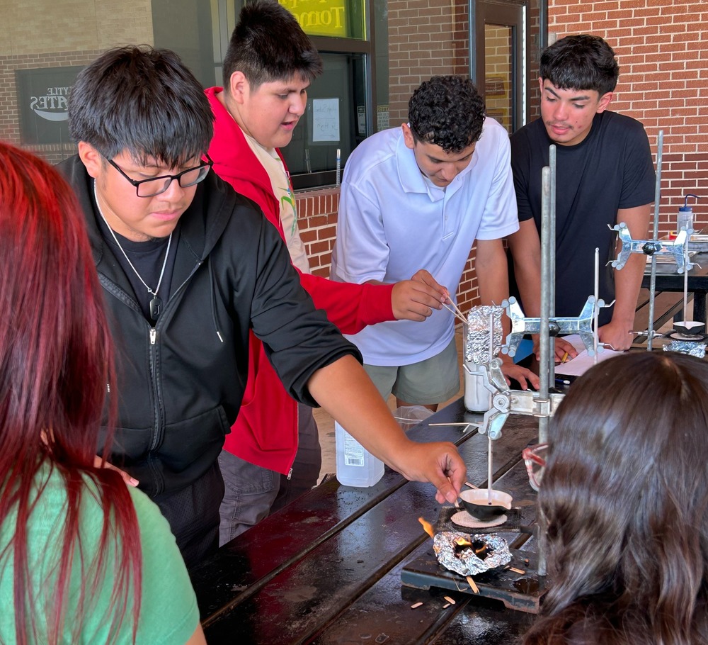 Chemistry students studying the energy content of organic fuels.