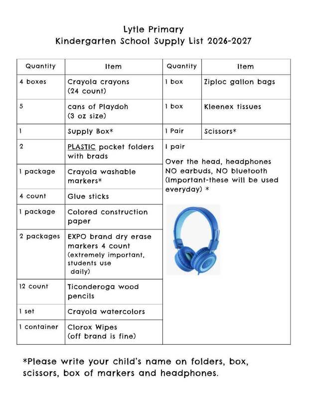 Kindergarten supply list