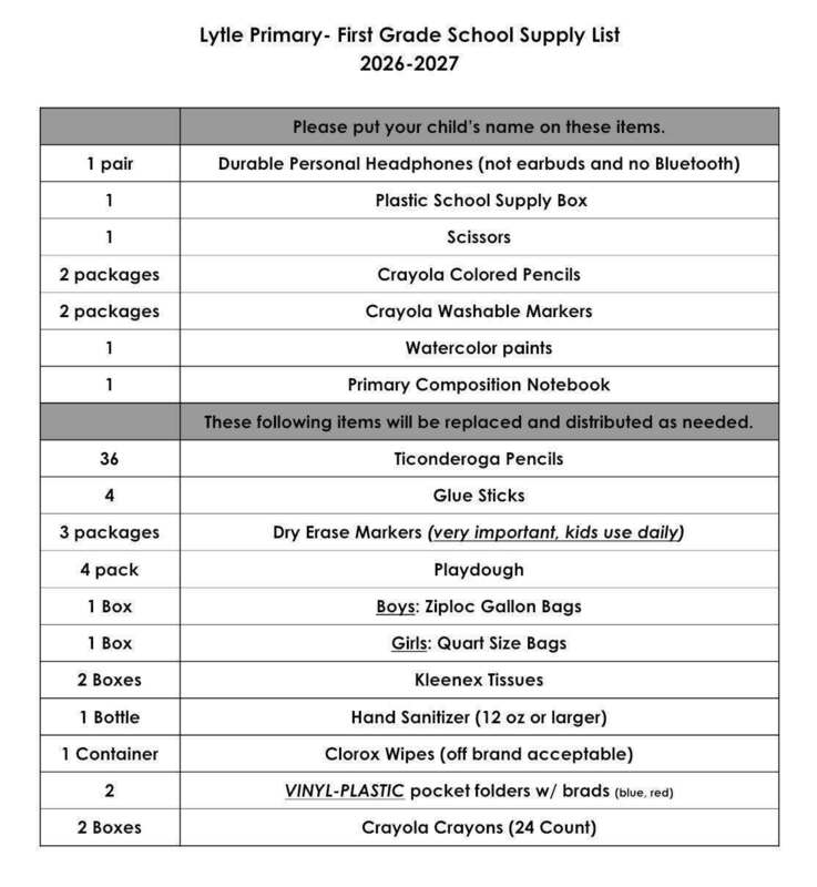 First grade supply list