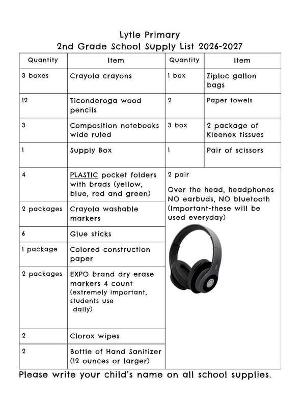 Second grade supply list