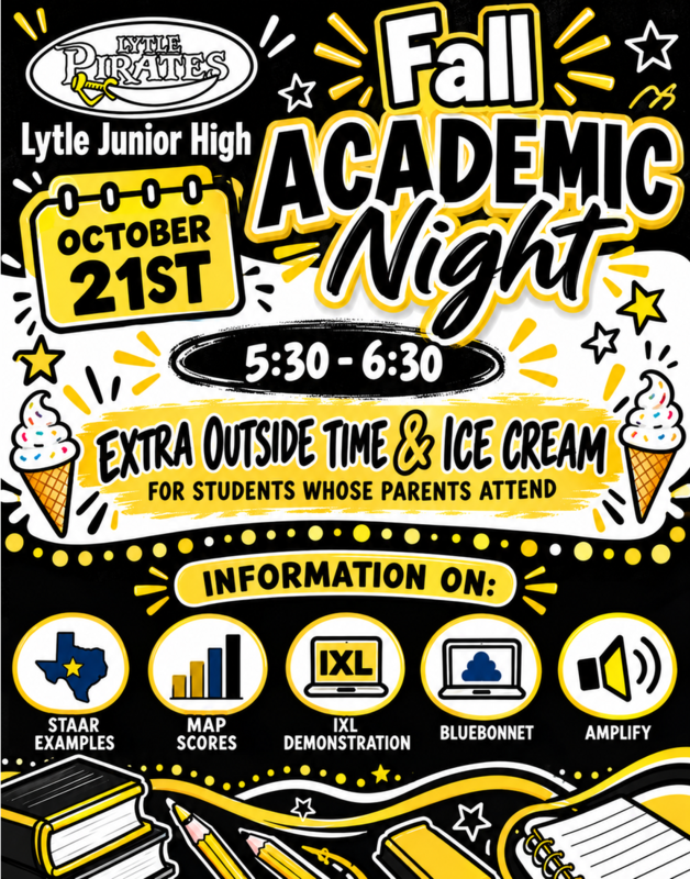 Academic Night flyer - Event is Oct. 21 from 5:30-6:30 p.m. at Lytle Junior High