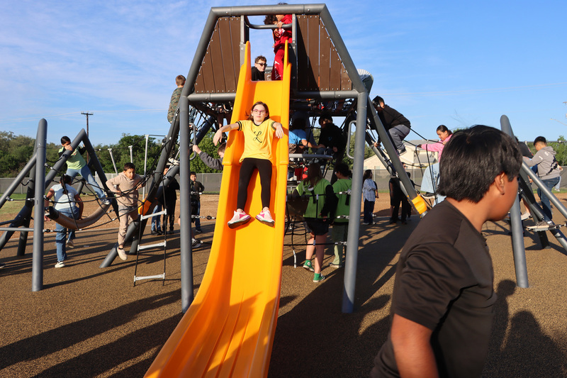 Lizzy tries out the new slide