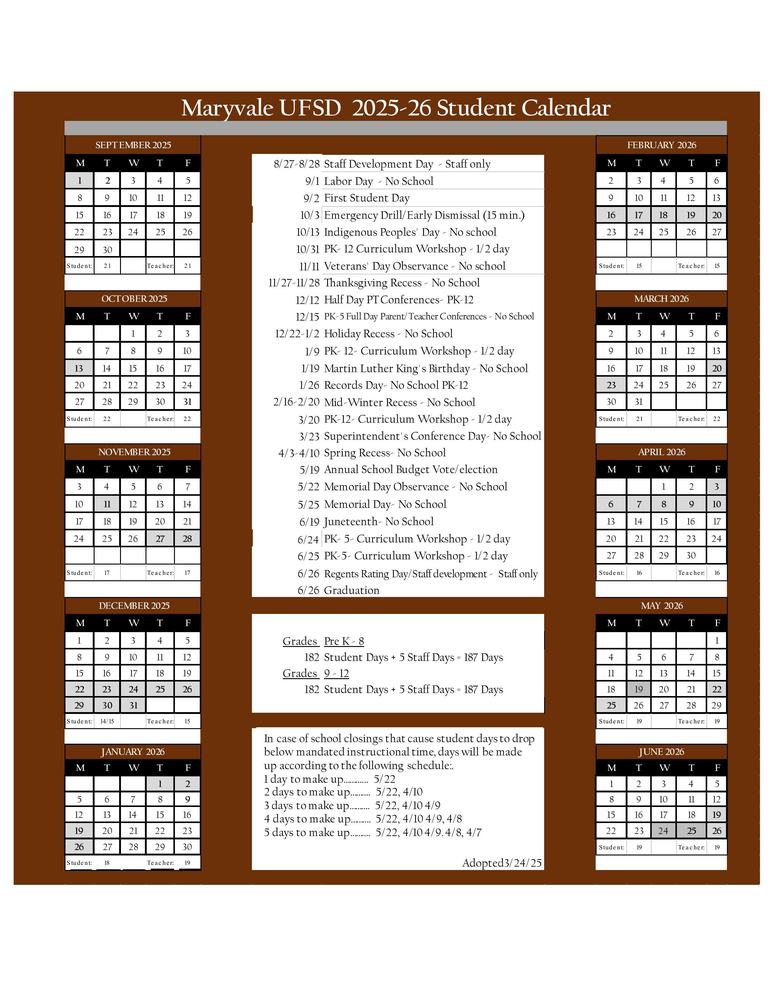 2025-2026 Student Calendar