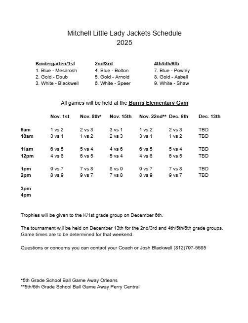 little Lady Jackets schedule