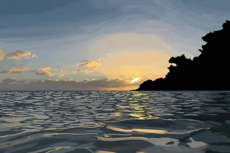 Emily Meng, Ocean Embers, digital painting, drawing, collage