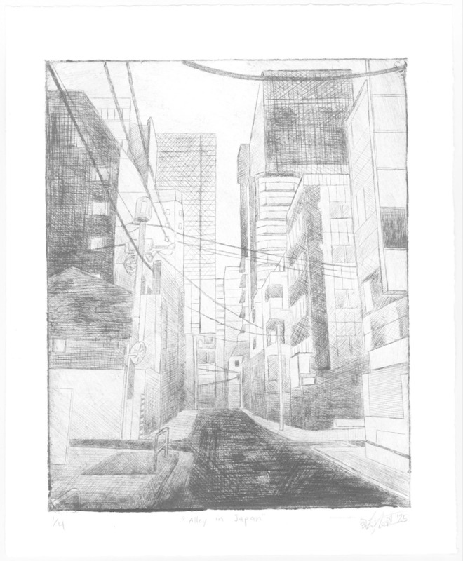 Lyn Wong, Alley in Japan, printmaking