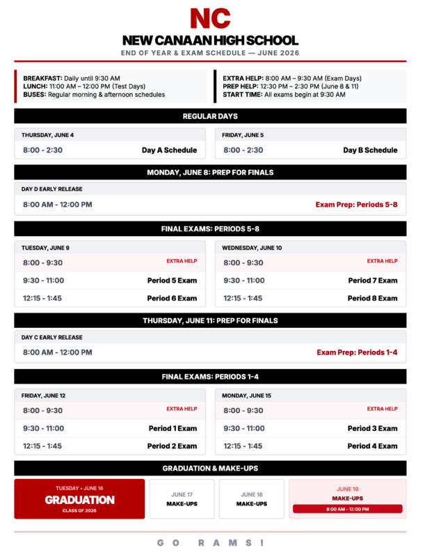 NCHS End of Year Schedule for June 2026
