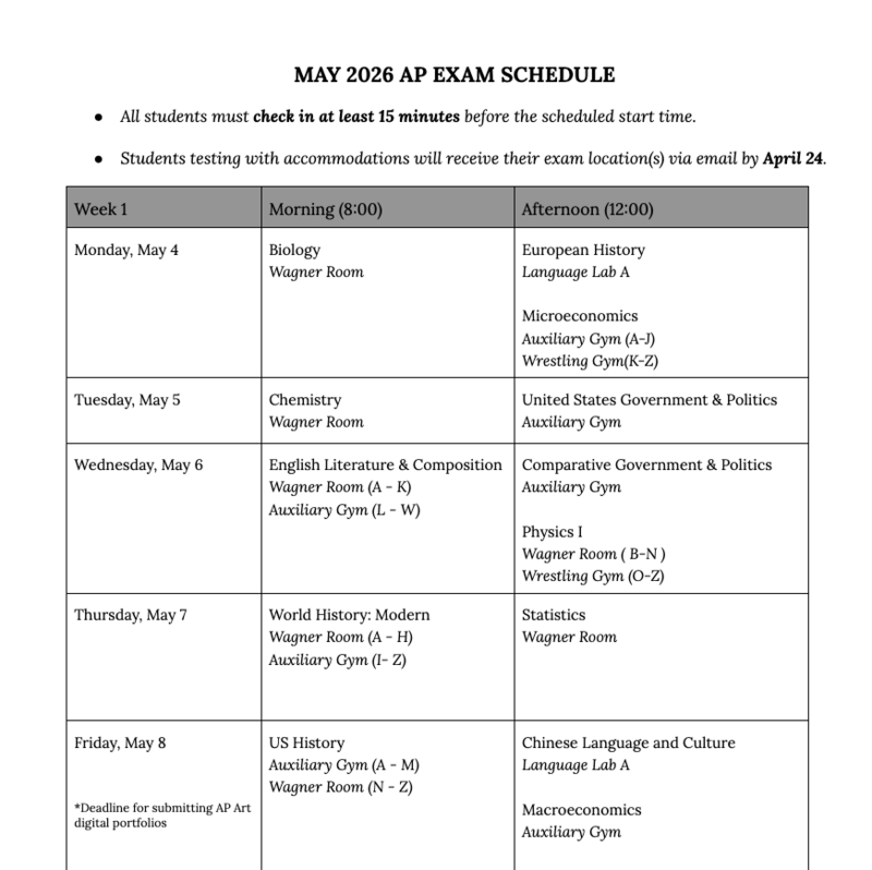 ap exam schedule for may 2026