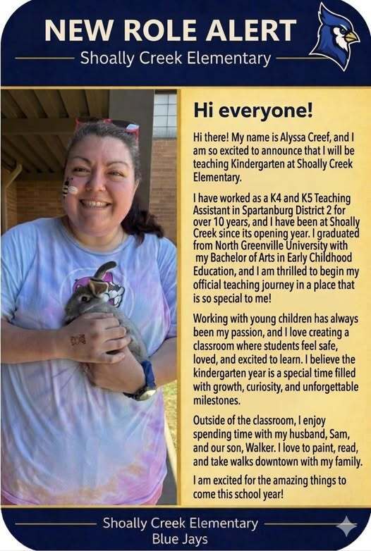 A picture of Mrs. Creef and some information about her.