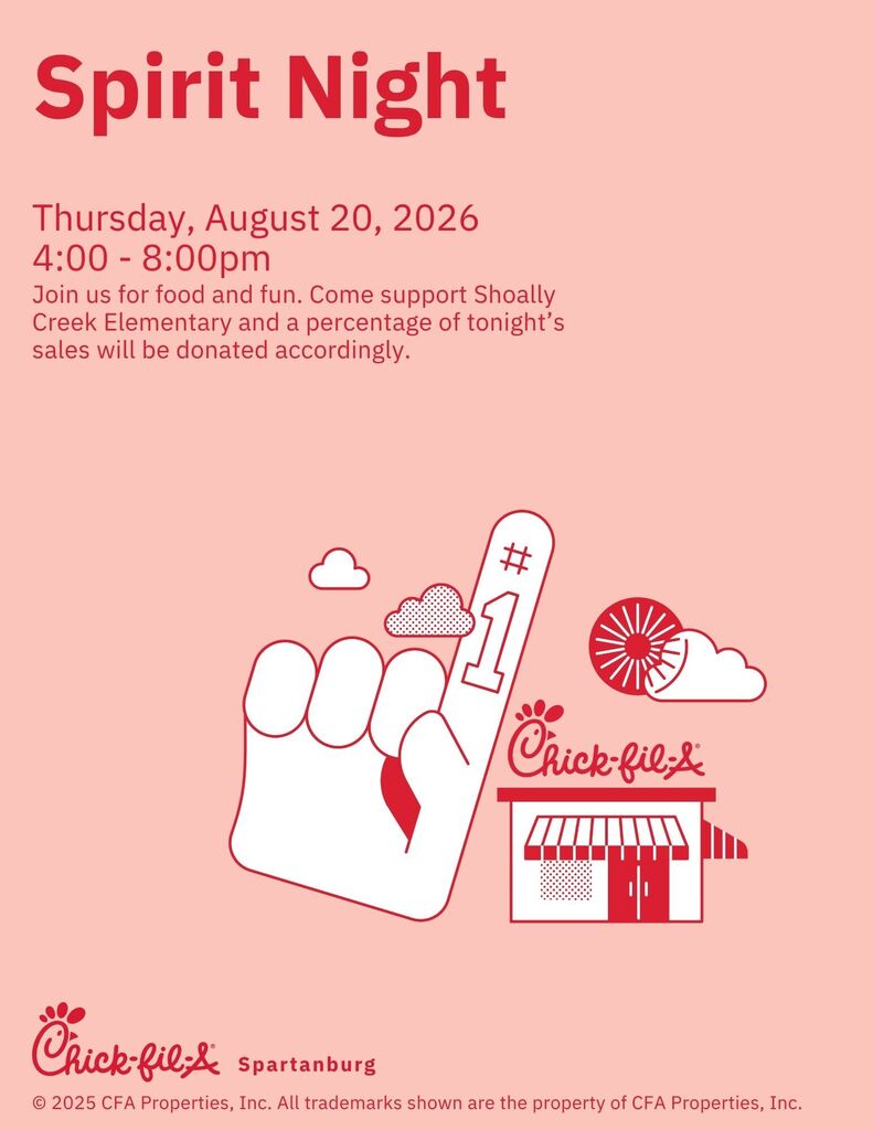 Spirit Night at Chick-Fil-A, located on Ashville Hwy! Spirit Night will be on August 20th, 4-8. 