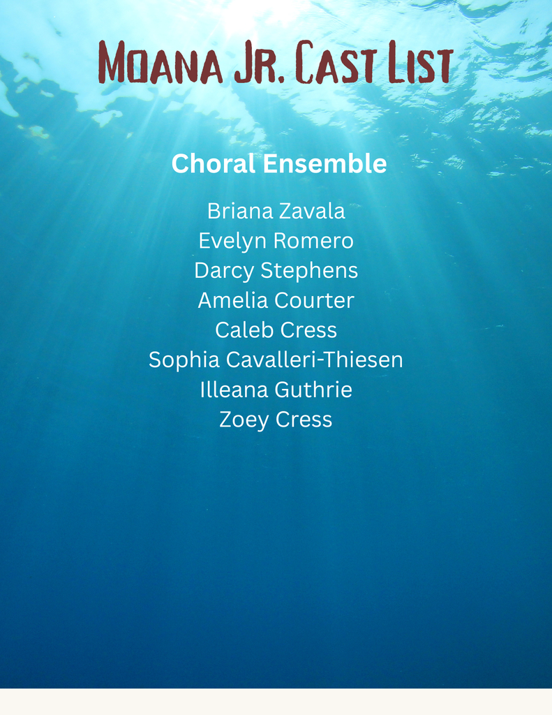 Names of students cast in Moana Jr. 