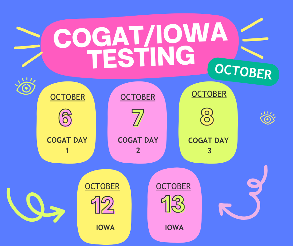 Testing schedule for 2nd grade testing. 