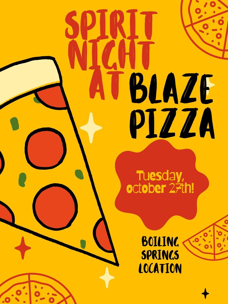 Spirit Night at Blaze Pizza on Tuesday, October 27th! 