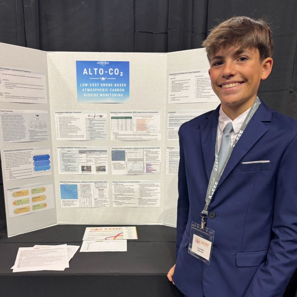 Photo of Luca McGill standing in front of his science project