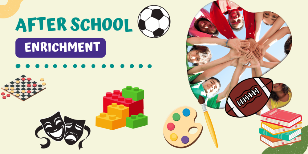 After School Enrichment . Photo with children and games. 