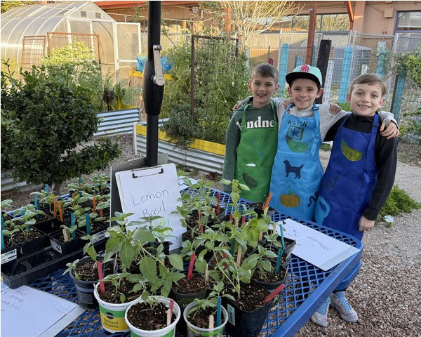 students at plant sale