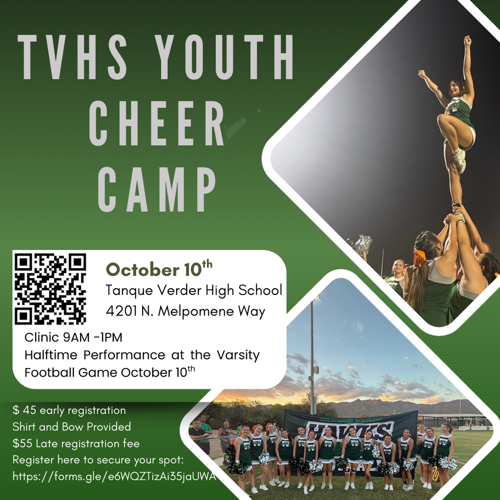 The TVHS Cheer team is hosting a youth cheer camp October 10th from 9:00am-1PM