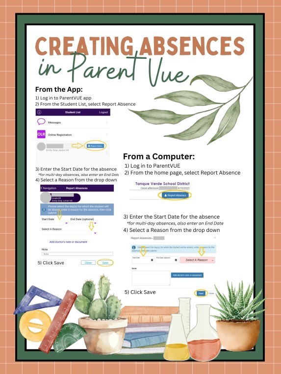 Graphic showing families how to create an online absence