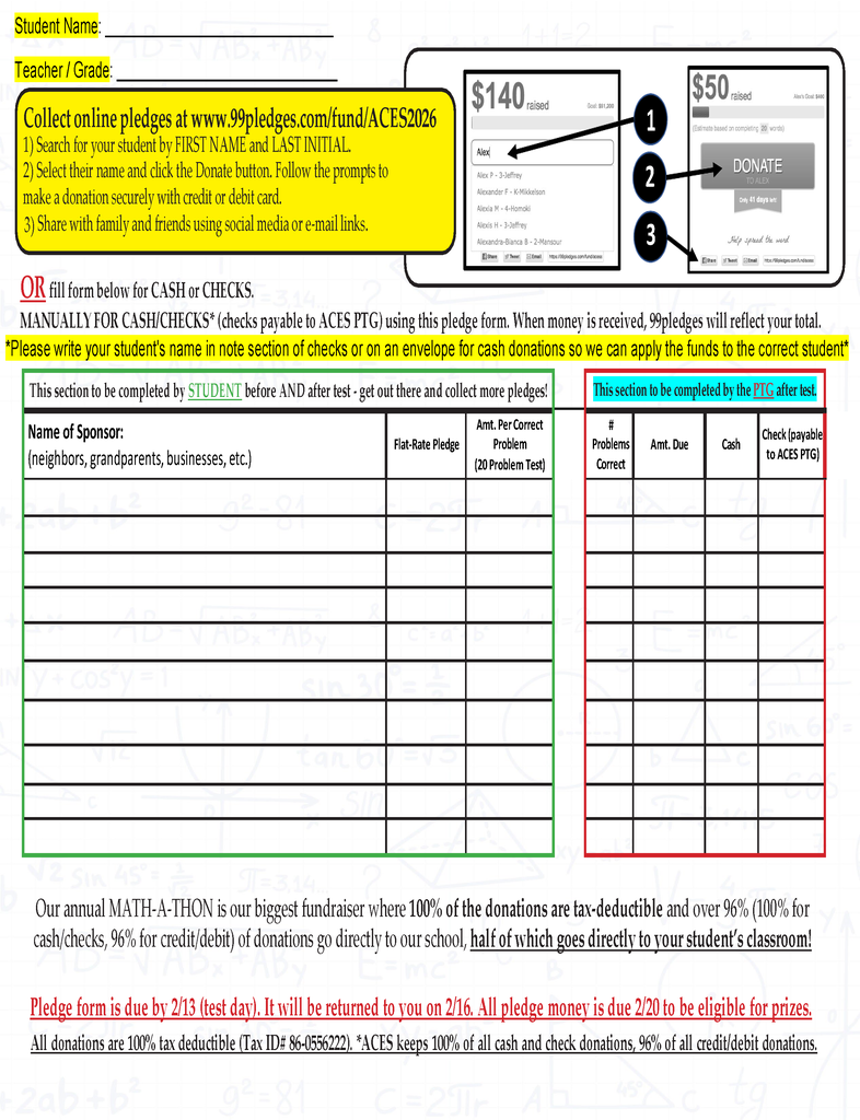Here is the text extracted from the provided image and the post editor:  Post Message Text Our annual Math-A-Thon is here and it supports our school in a HUGE way!  Why it matters:  100% of donations are tax-deductible  Over 96% of funds go directly back to ACES  50% of all money raised goes straight to your child’s classroom!  Collect pledges online: 99pledges - ACES 2026  Search by your student’s FIRST name & LAST initial  Click “Donate”  Share the link with family & friends!  Cash & Check donations are welcome!  Checks payable to ACES PTG  Please include your student’s name in the memo  Important Dates:  Pledge form due: 2/13 (Test Day)  Forms returned: 2/16  All pledge money due: 2/20 (to qualify for prizes!)  Let’s rally together and make this our BEST Math-A-Thon yet! Thank you for supporting ACES and our amazing students!