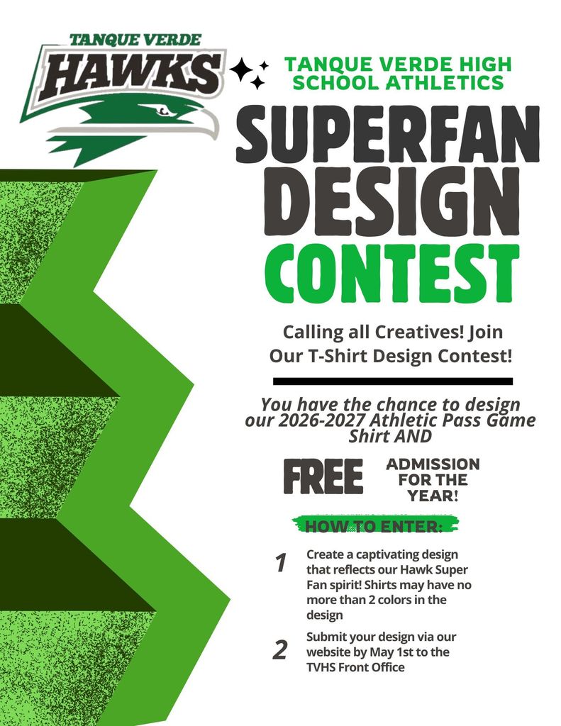 🎨🔥 CALLING ALL HAWKS! 🔥🎨  We’re launching our Superfan Shirt Design Contest — and YOU could create the official look for the 2026–2027 athletic season!  🏟️ This isn’t just a shirt… Your design will become the official Superfan Shirt, which doubles as your ALL-ACCESS PASS to every regular season home athletic event next year!  👕✨ Wear it = Get in FREE ✨👕  🚨 Here’s what you need to know: • We NEED a bold, creative design that represents Hawk pride • Designs can use up to 3 colors • The winning designer gets a FREE Superfan Shirt + Season Pass • Submissions are due by May 1st  💥 Even better: Superfan shirts will be available for presale this spring & summer, with sales capped in early fall — so don’t miss your chance to lock in your pass for next year!  🎯 This is your moment to leave your mark on Hawk Nation.  👉 Start designing. 👉 Submit your entry. 👉 Be the face of the 2026–2027 season.