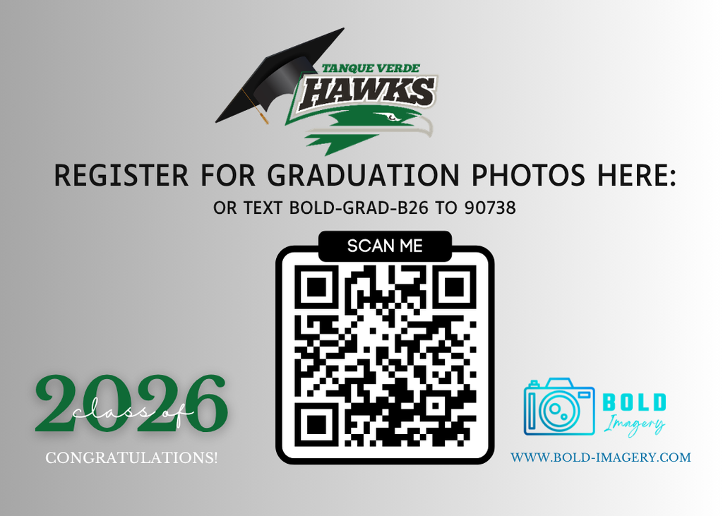 Register for graduation photos through a qr link or text: BOLD-GRAD-B26 to 90738