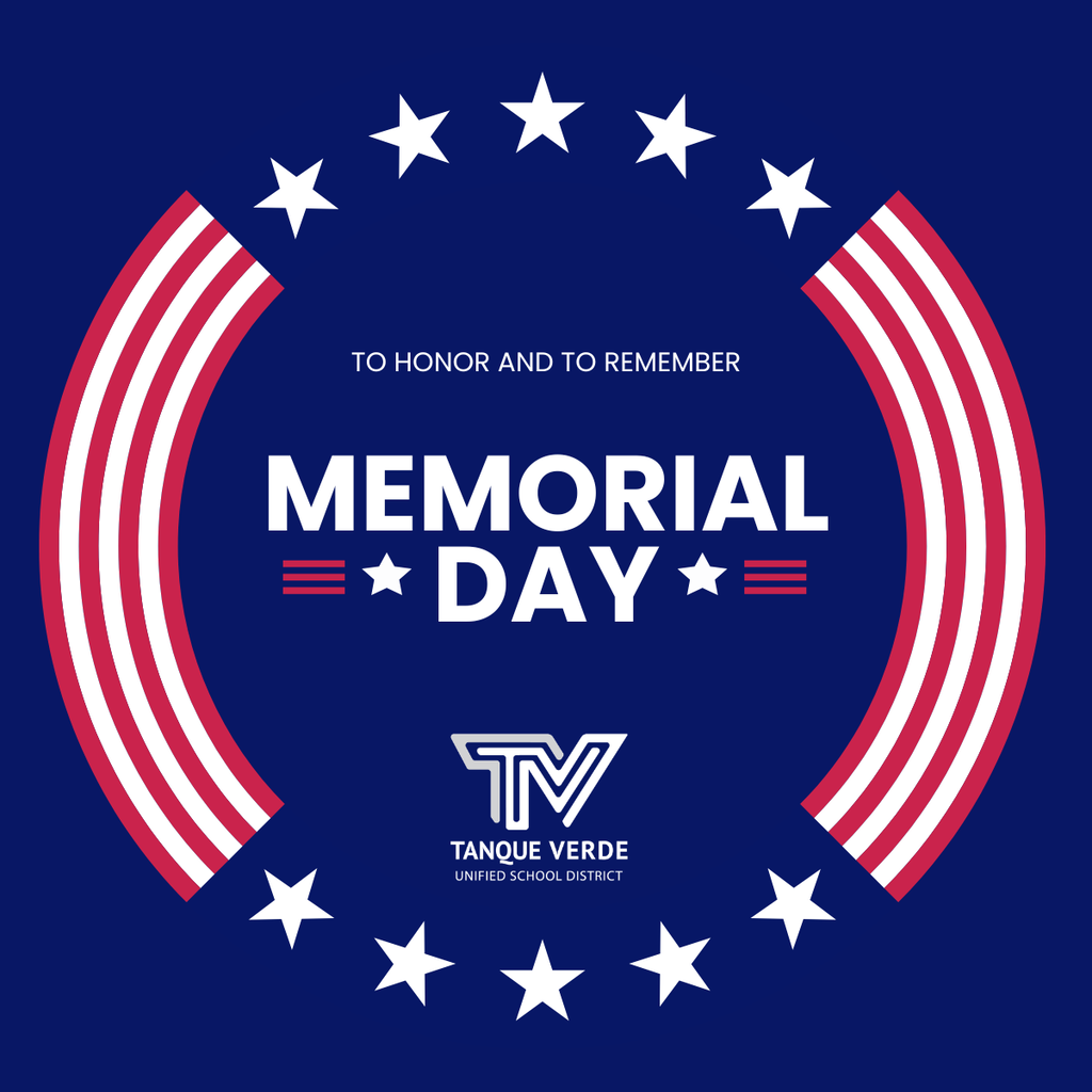 Blue background with white stars. "Memorial Day" in bold white letters. "To honor and to remember" in white text above. White logo in bottom center.