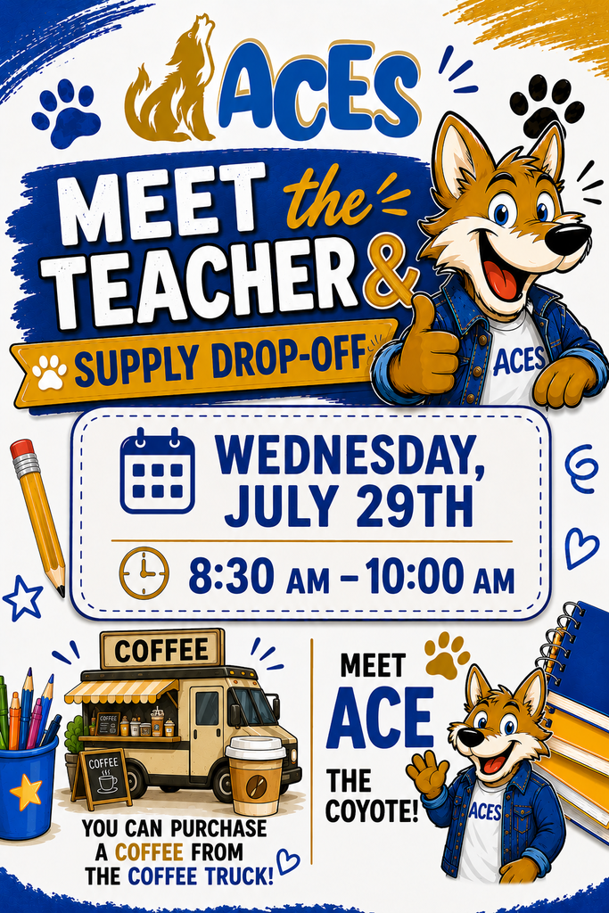 Top Section  WEDNESDAY, JULY 29TH  8:30 AM – 10:00 AM  Left Box (Coffee Truck)  COFFEE  YOU CAN PURCHASE A COFFEE FROM THE COFFEE TRUCK!  Right Box (Mascot)  MEET ACE THE COYOTE!  ACES