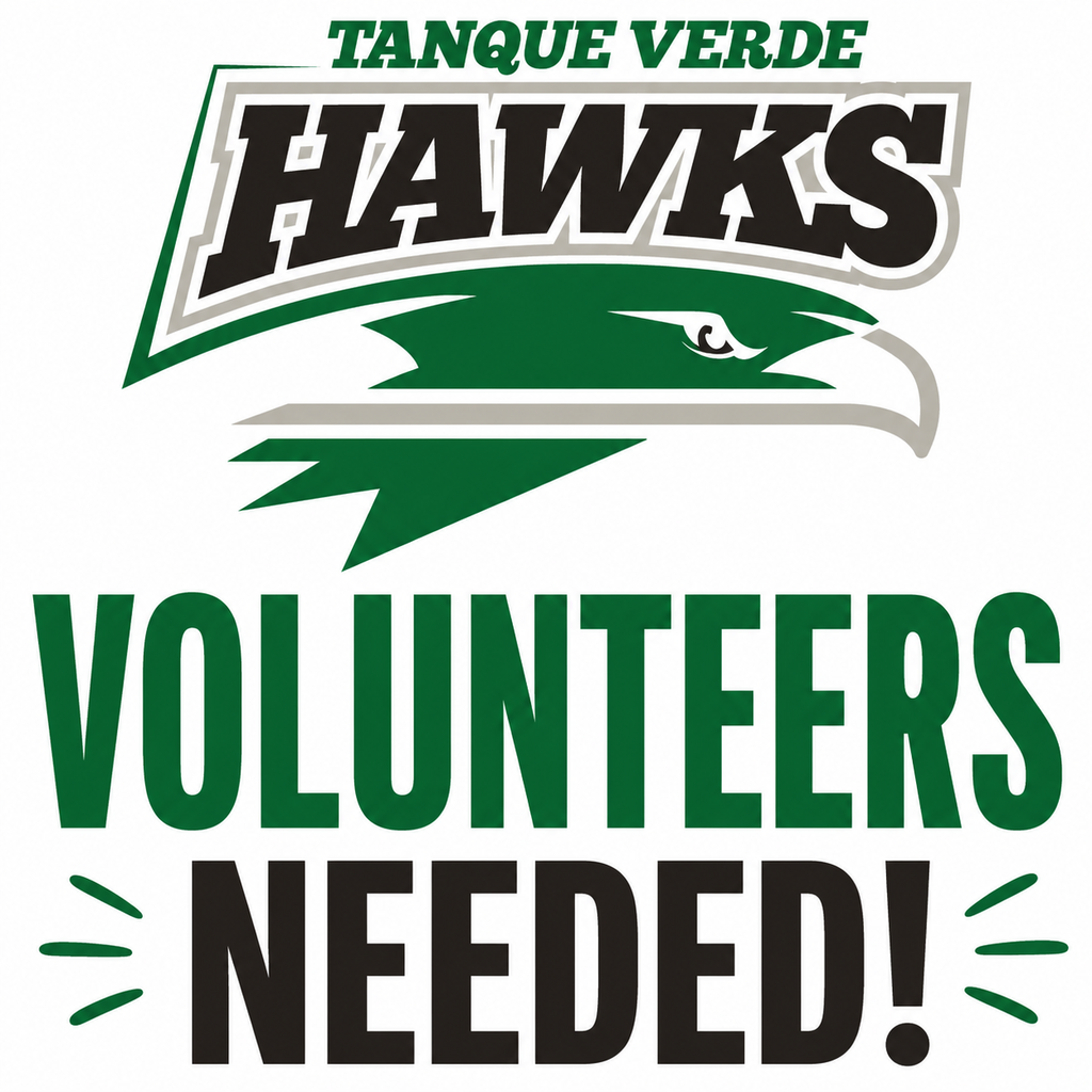 Green and white sign with a bird logo and "Hawks" above "Volunteers Needed!" text in bold.