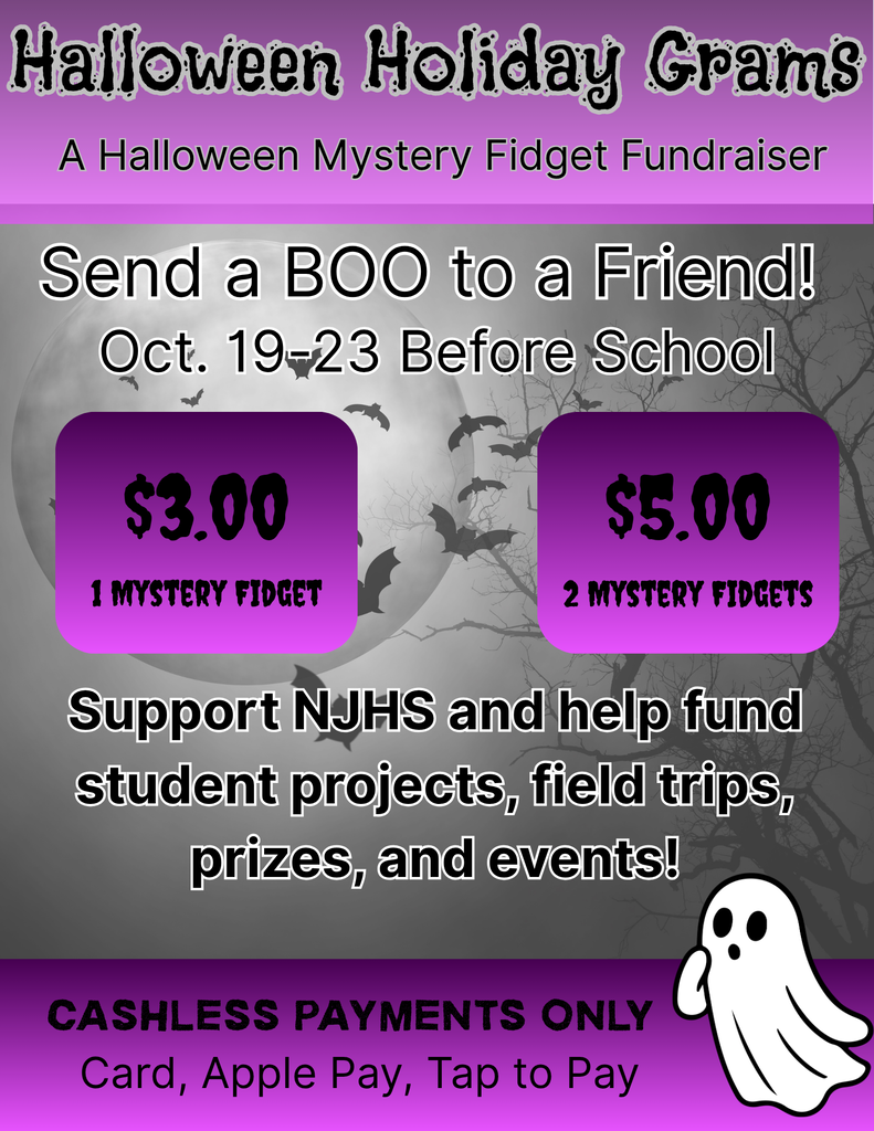 Purple and gray flyer with two price options. One option is $3 for one mystery fidget. Other option is $5 for two mystery fidgets.