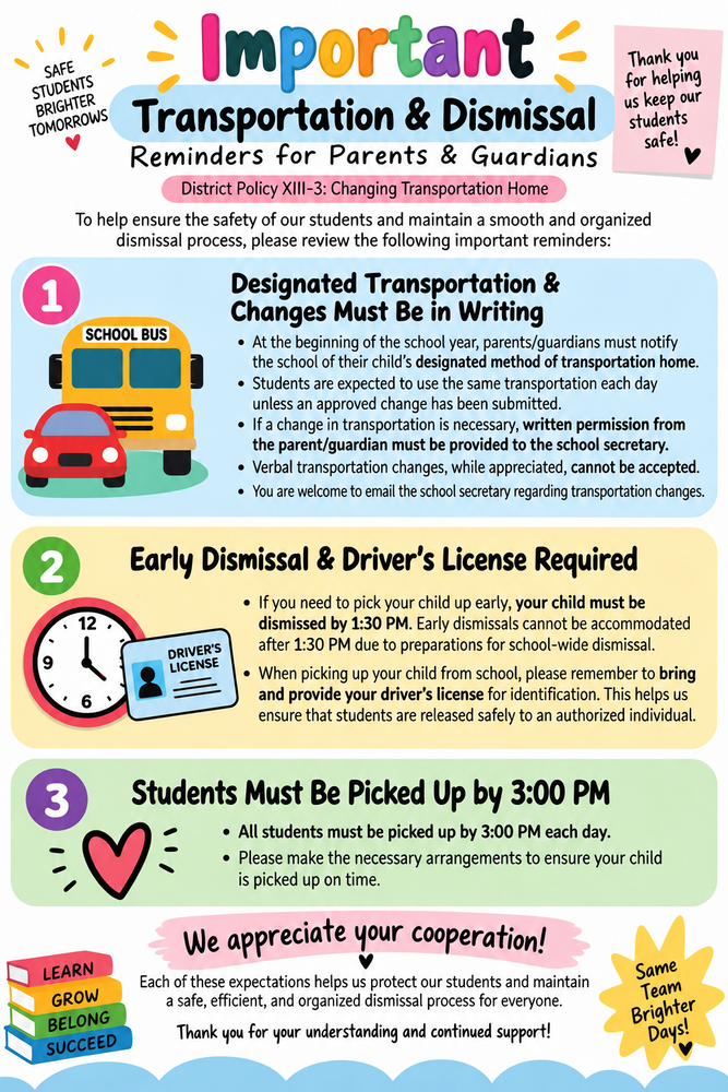 transportation and dismissal reminders