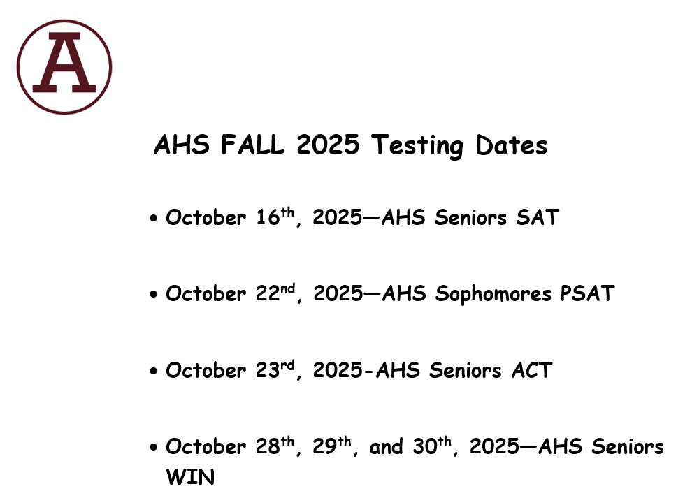 Image of Fall 2025 Testing Dates for AHS