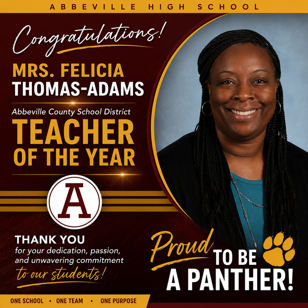 Congratulations Mrs. Felicia Thomas-Adams for being selected ACSD Teacher of the Year!