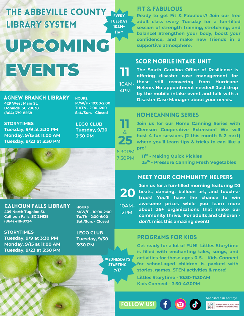 text on blue and green background with apples