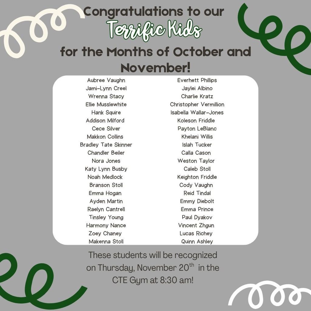 Terrific Kids October and November