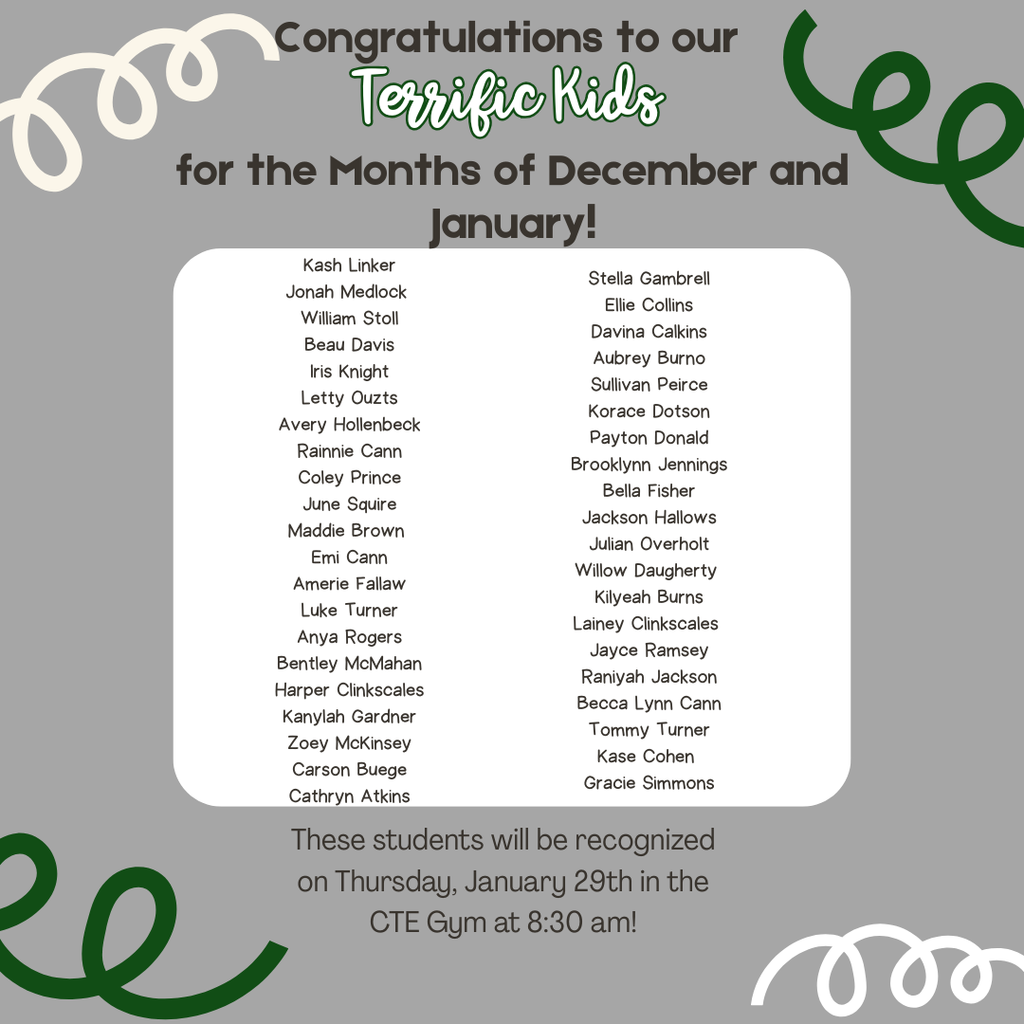 terrific kids announcement december and january