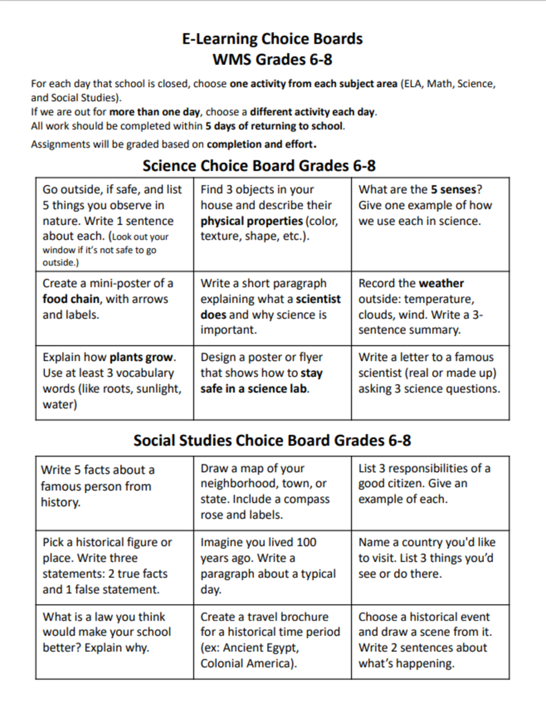 WMS E-Learning Choice Boards