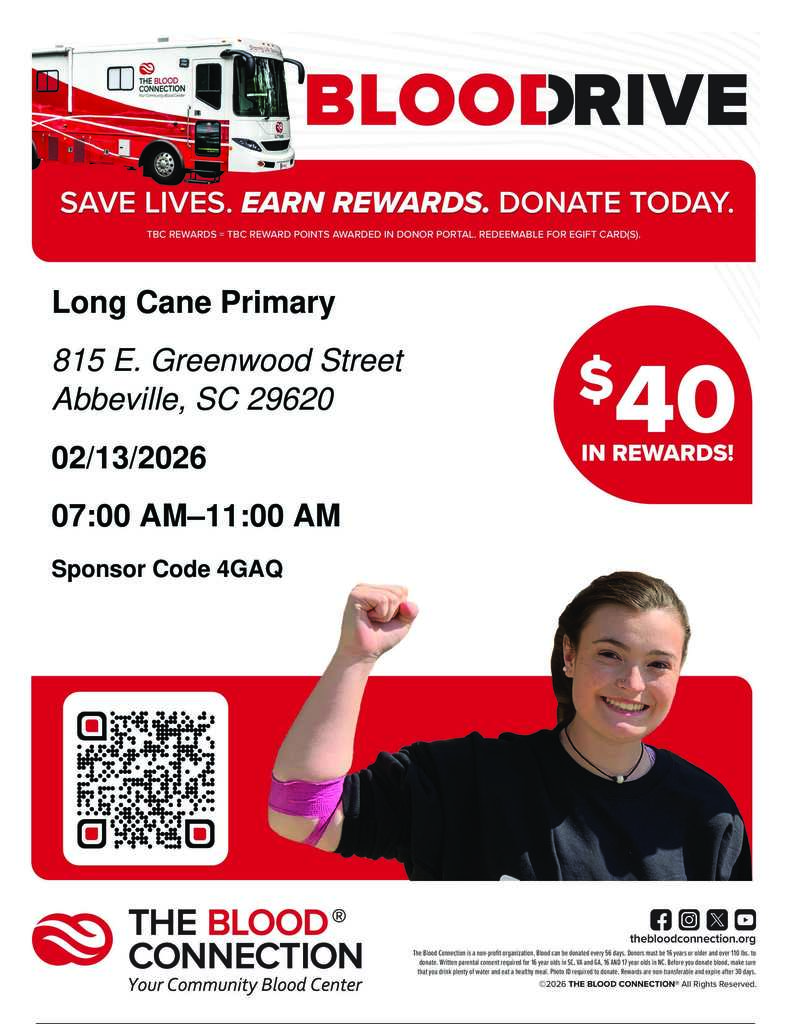 text on white and red background with image of bloodmobile and young woman