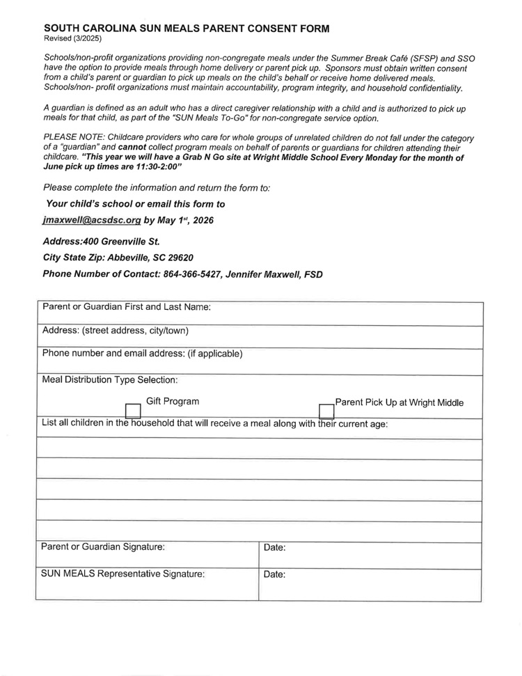 Summer meals form