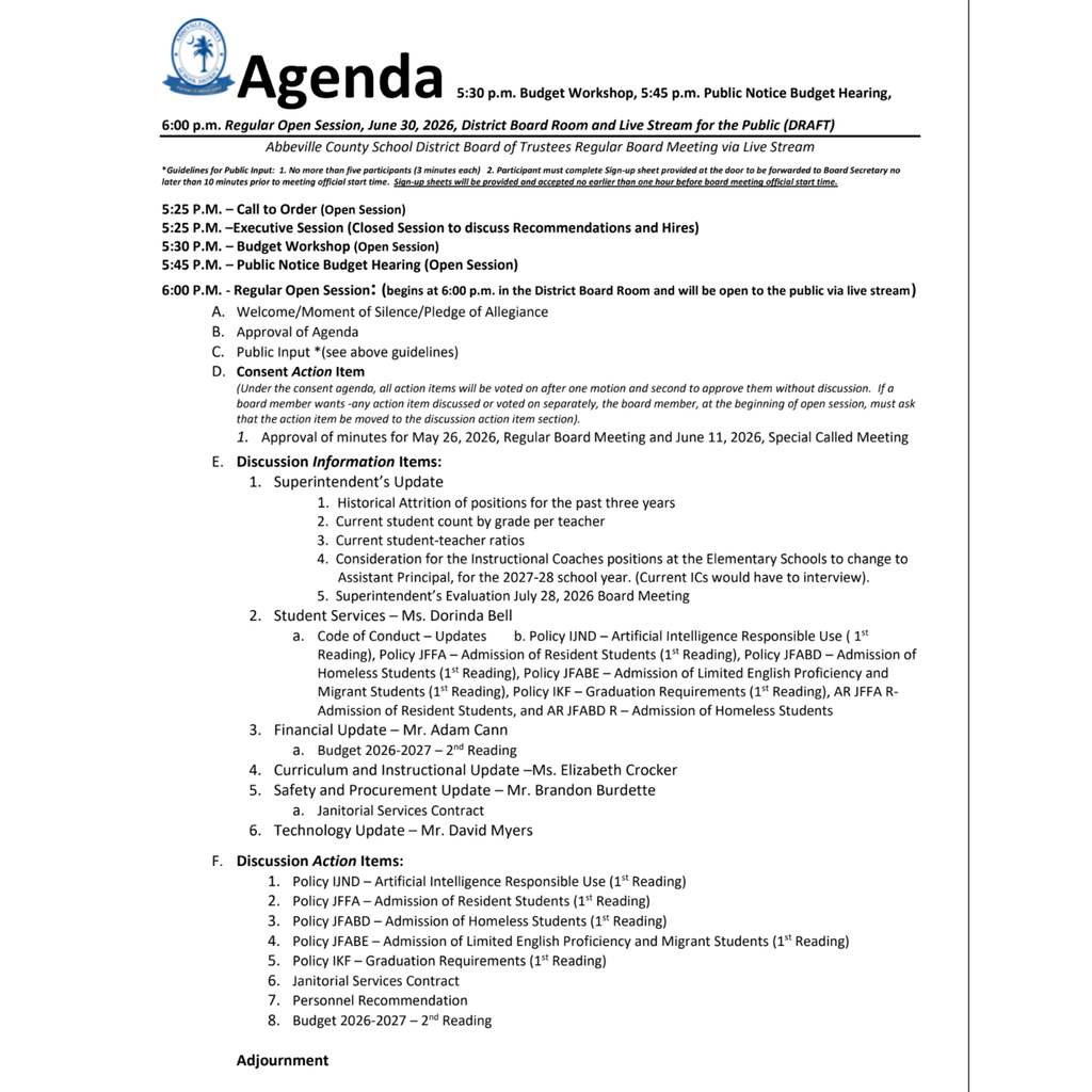 updated june 30 agenda