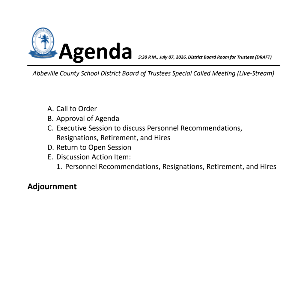 july 7 special called agenda
