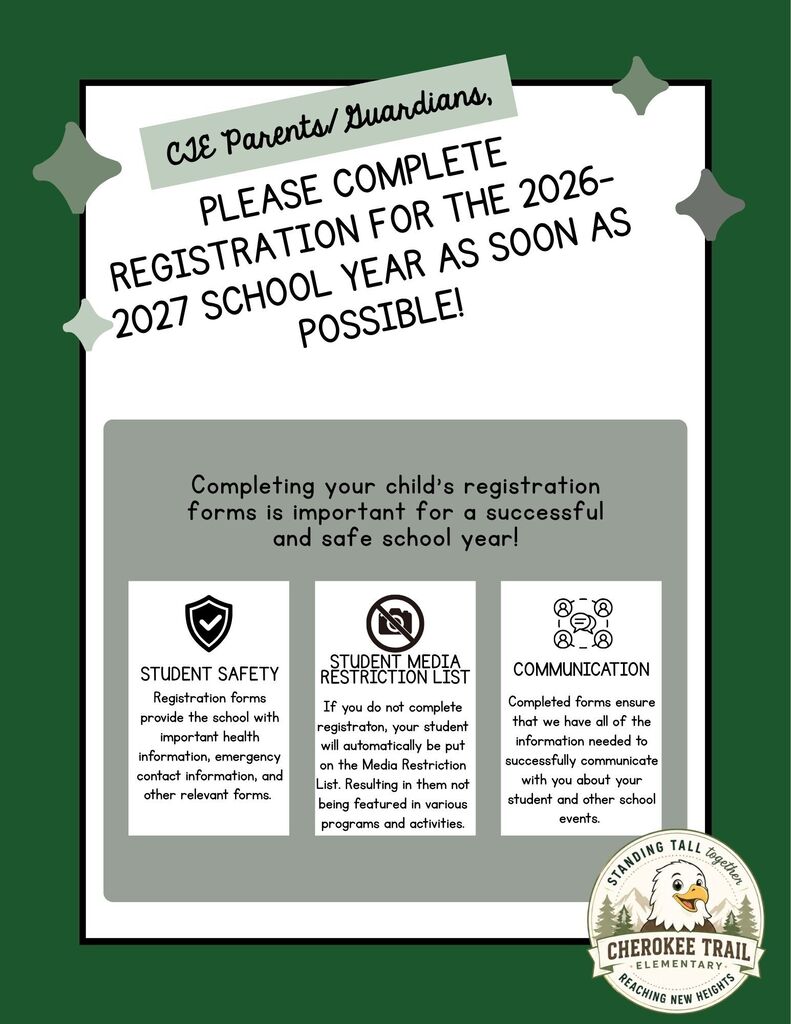 Flyer detailing relevant information regarding registration for the school year.