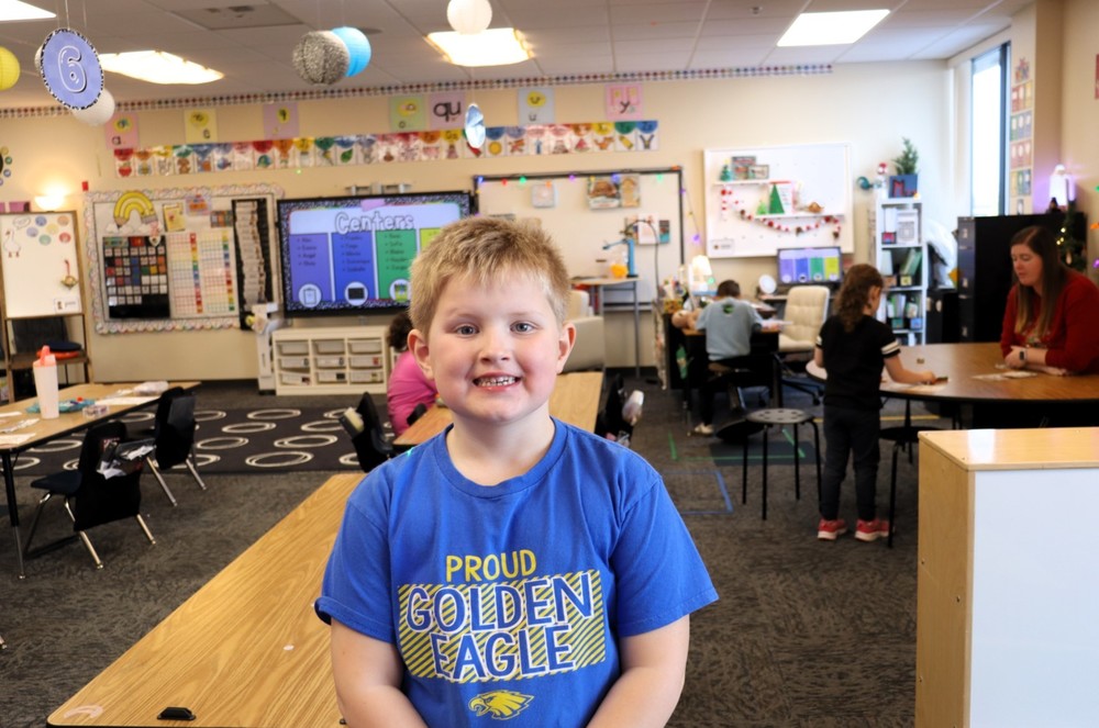 A kindergarten student in the classroom