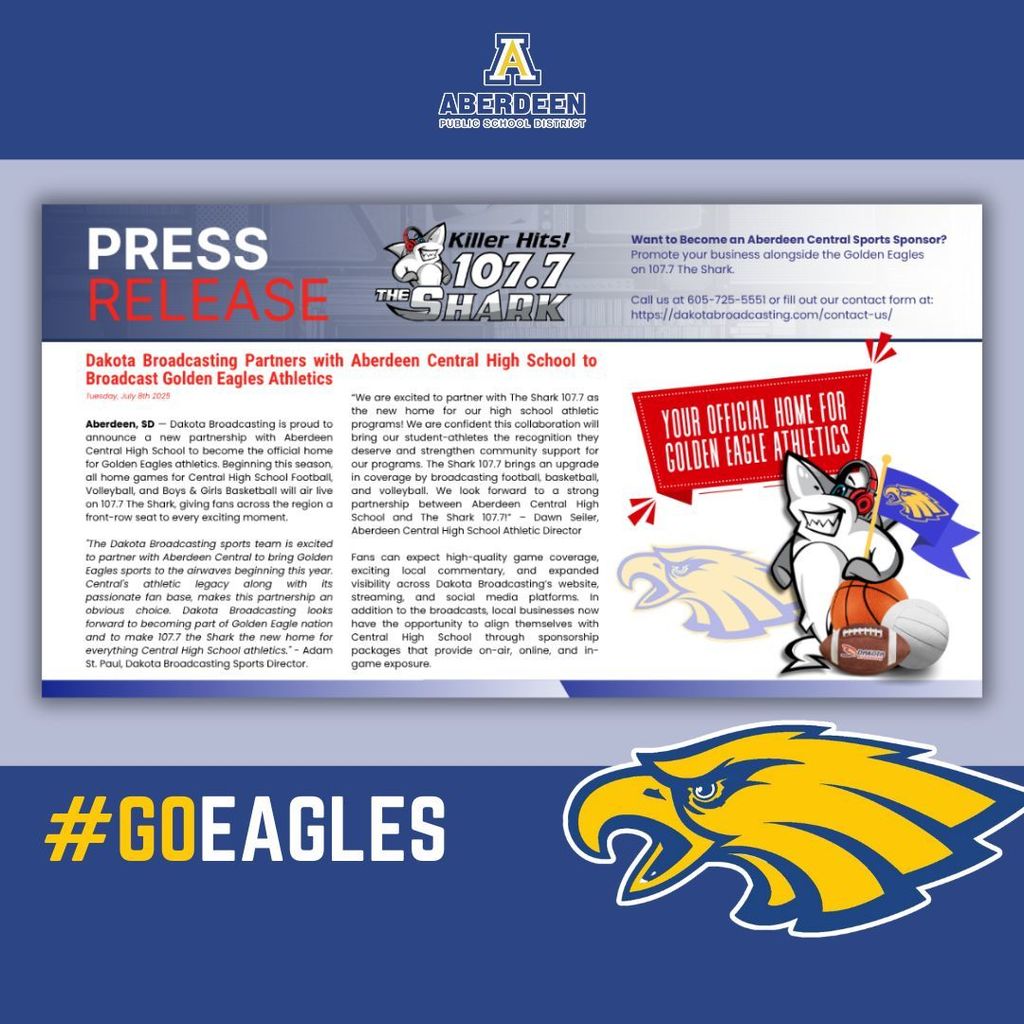 Press release announcing Dakota Broadcasting partnering with CHS to broadcast Golden Eagles Athletics