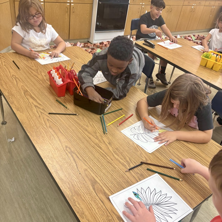 Students color their leaves
