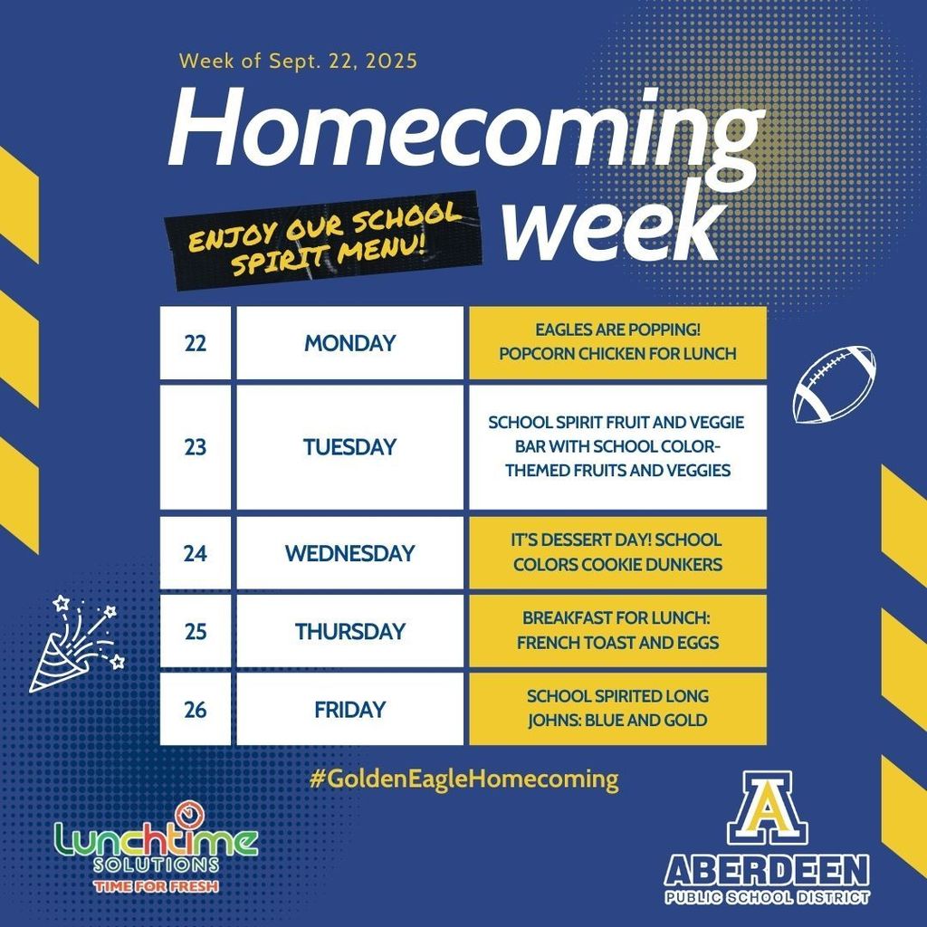 Homecoming week school spirit menu