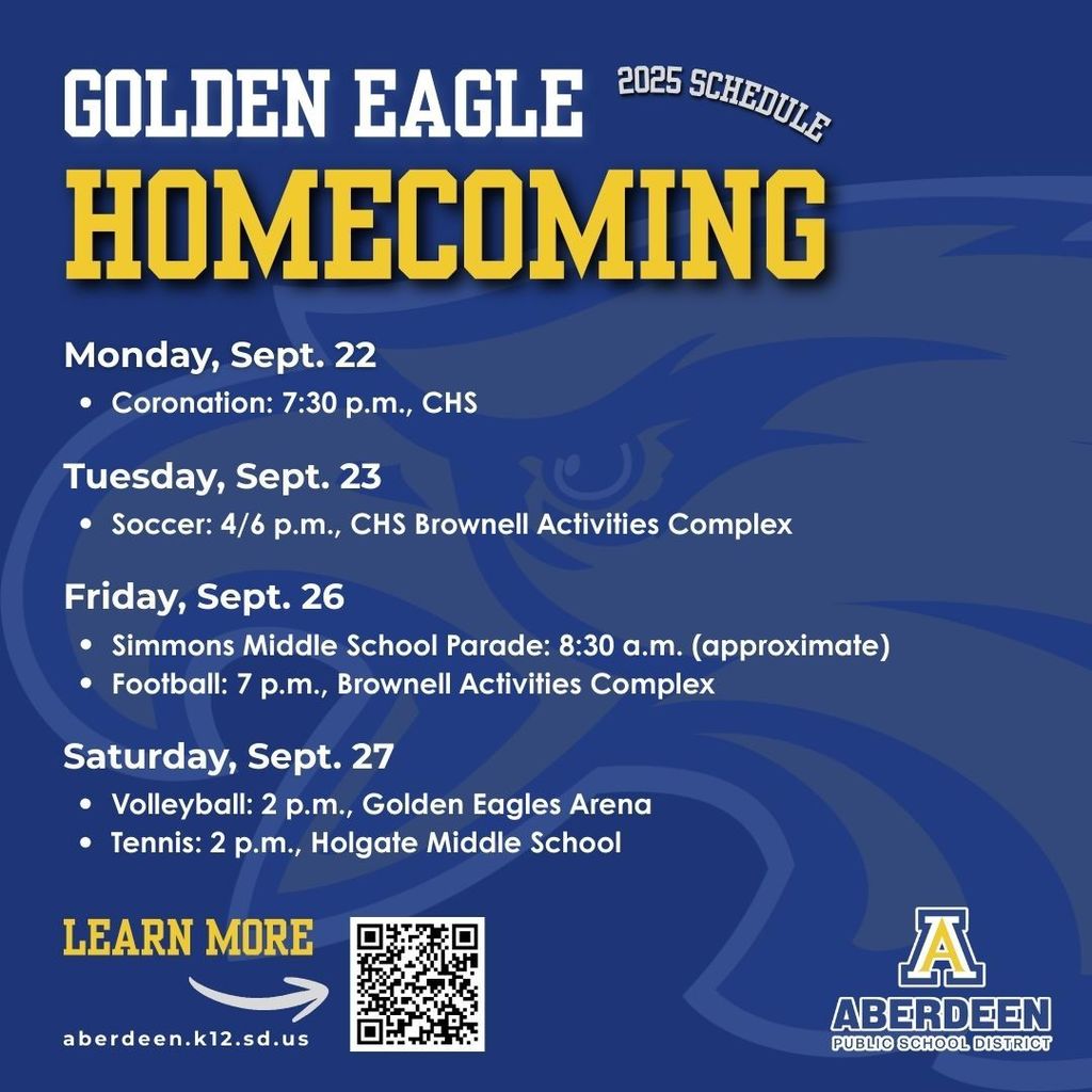 Golden Eagle Homecoming 2025: Coronation Monday, 7 p.m., CHS; Soccer 4/6 p.m. Tuesday, CHS; SMS Parade , 8:30 a.m. Friday; Football 7 p.m. Friday; Volleyball and tennis at 2 p.m. Saturday