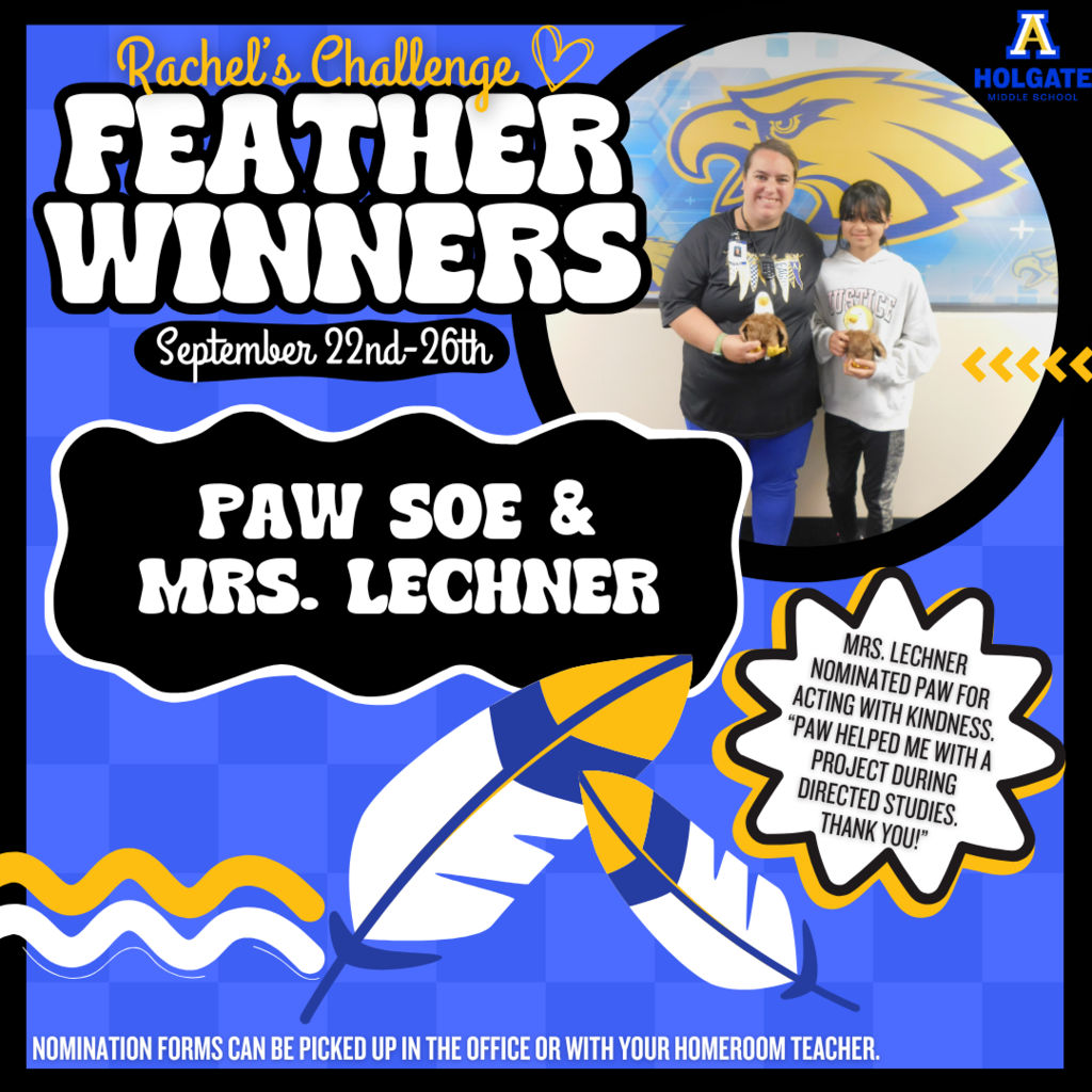 Congratulations to the Rachel's Challenge feather winners of the week!