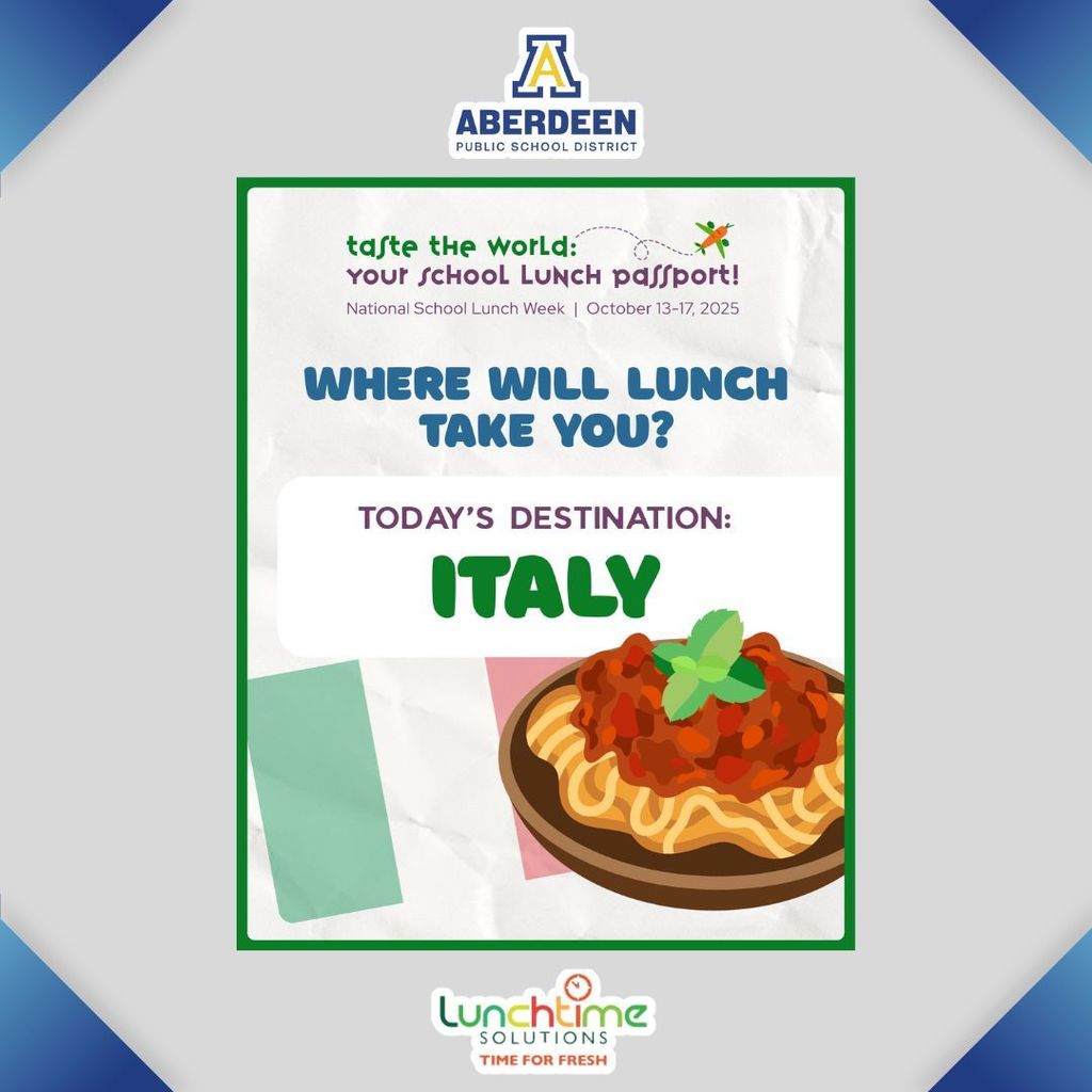 Taste the World lunch menu: Today's destination: Italy